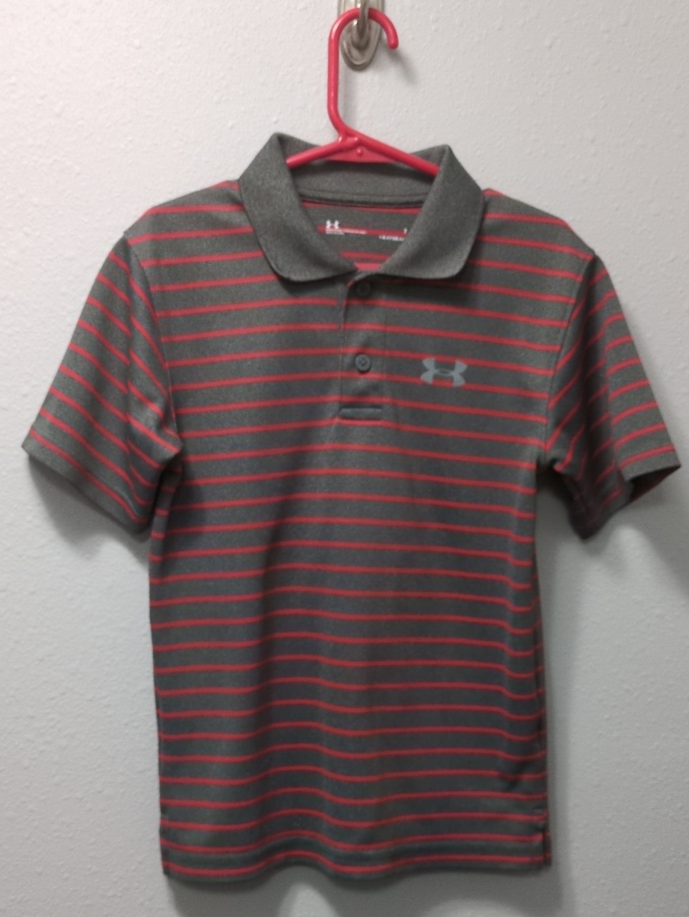Under Armour Gray Polo with Red Stripes Boys' Shirt